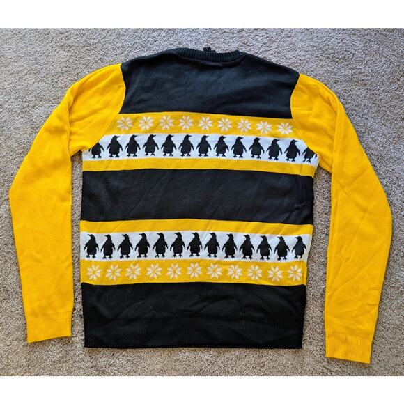 NHL Pittsburgh Penguins Light Up Ugly Christmas Sweater Sz L Black Yellow Snow - Picture 5 of 11